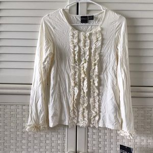 Erika ruffle front long sleeve shirt small cream